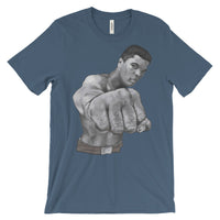 Mo Ali Fist in Perspective Unisex Short Sleeve T-Shirt Illustrated by Robert Bowen - Robert Bowen Tees